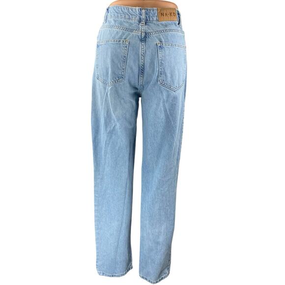 NA-KD Reborn Womens Blue Light Wash Split High Rise Wide Leg Denim Jeans Size S - Picture 3 of 5
